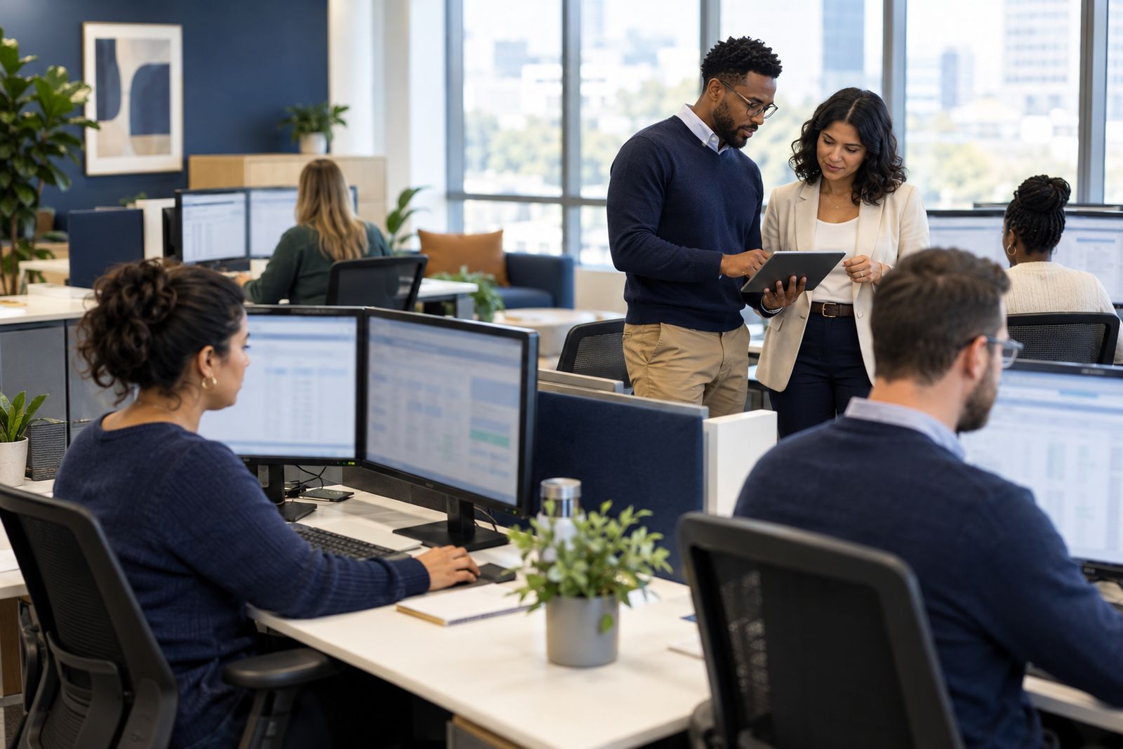 Revenue cycle specialists working together in a modern office